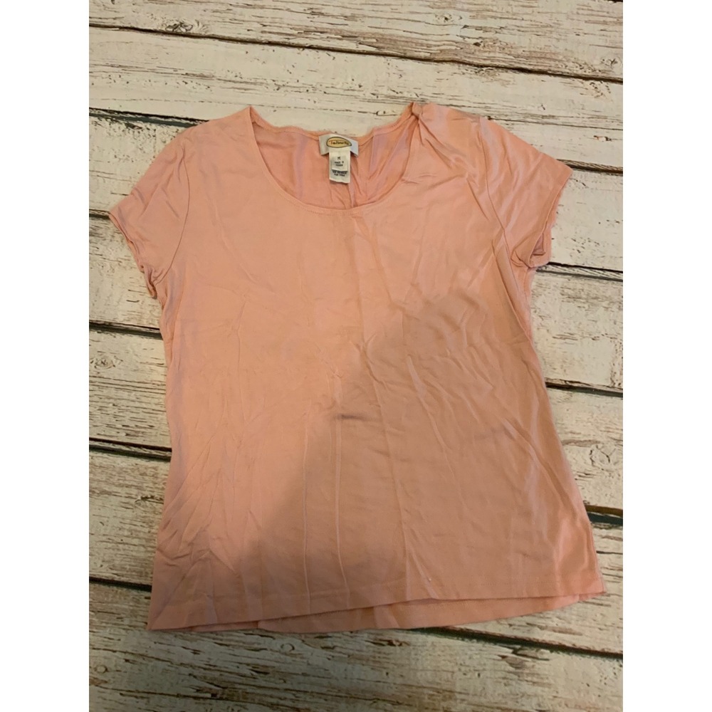 Talbots Peach Pink Short Sleeve Scoop Neck Cotton Blend Tee Shirt Womens Size M